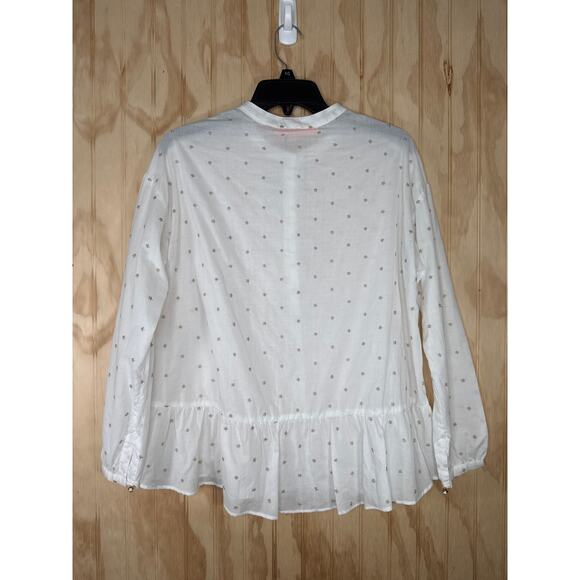 Vilagallo White Star Shirt Size 40 NWOT 3/4 Sleeve Cotton Blend Partial button - Picture 8 of 8